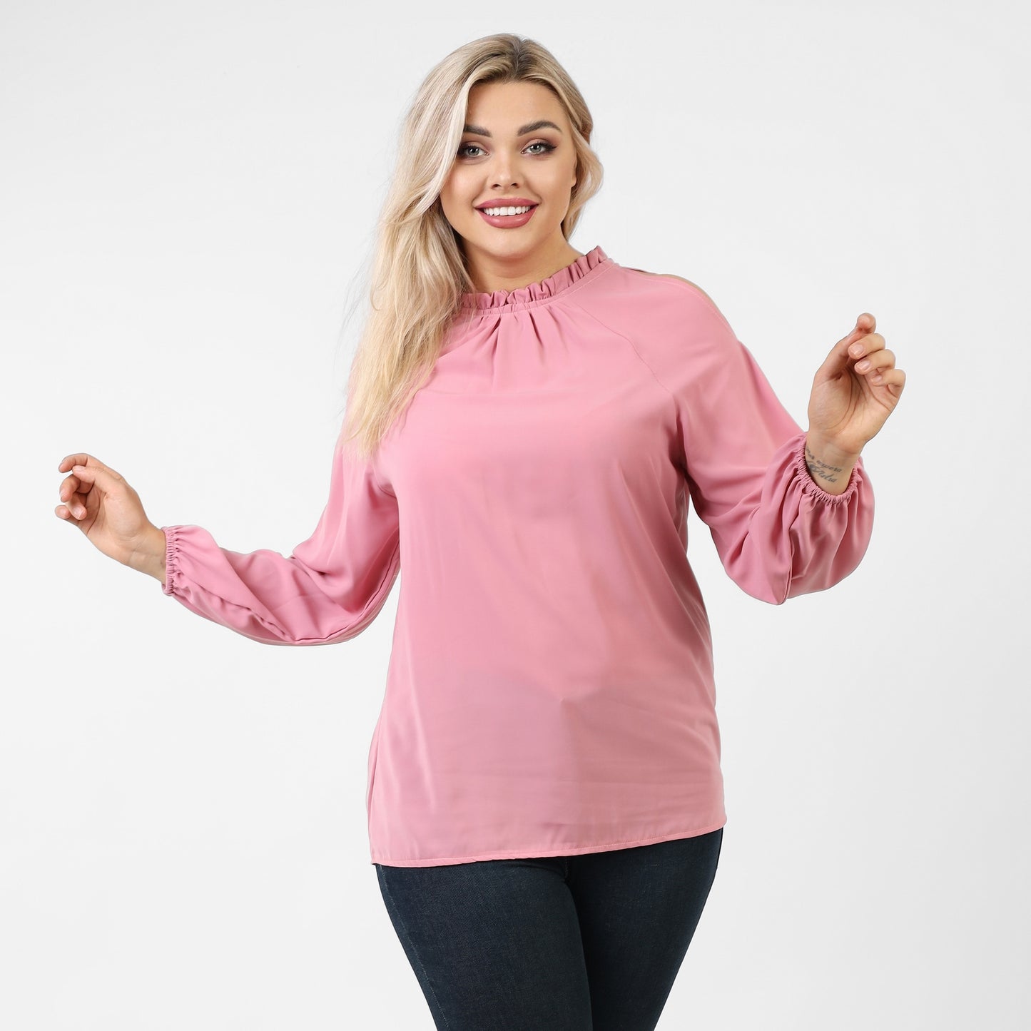 La Reine Rose Off-the-shoulder Frill Trimmed Blouse