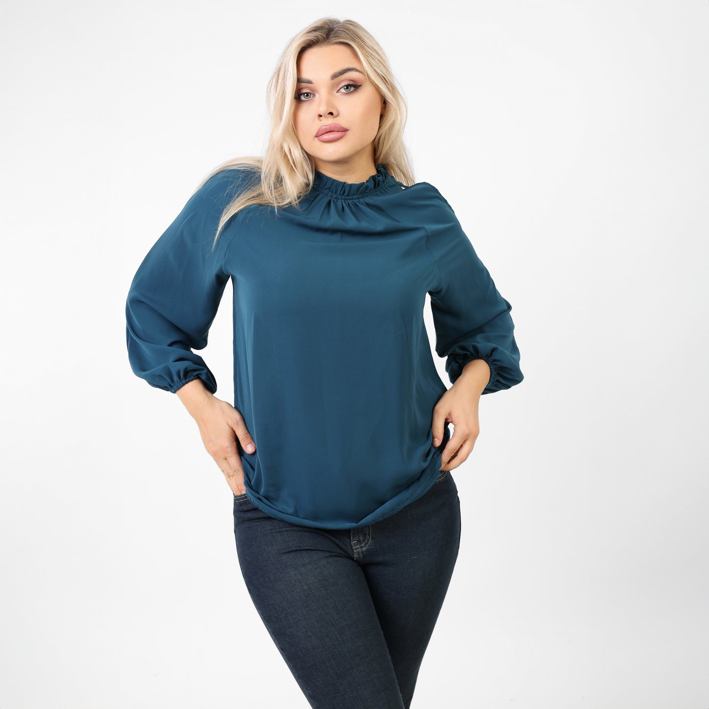 La Reine Solid Off-the-shoulder Frill Trimmed Blouse
