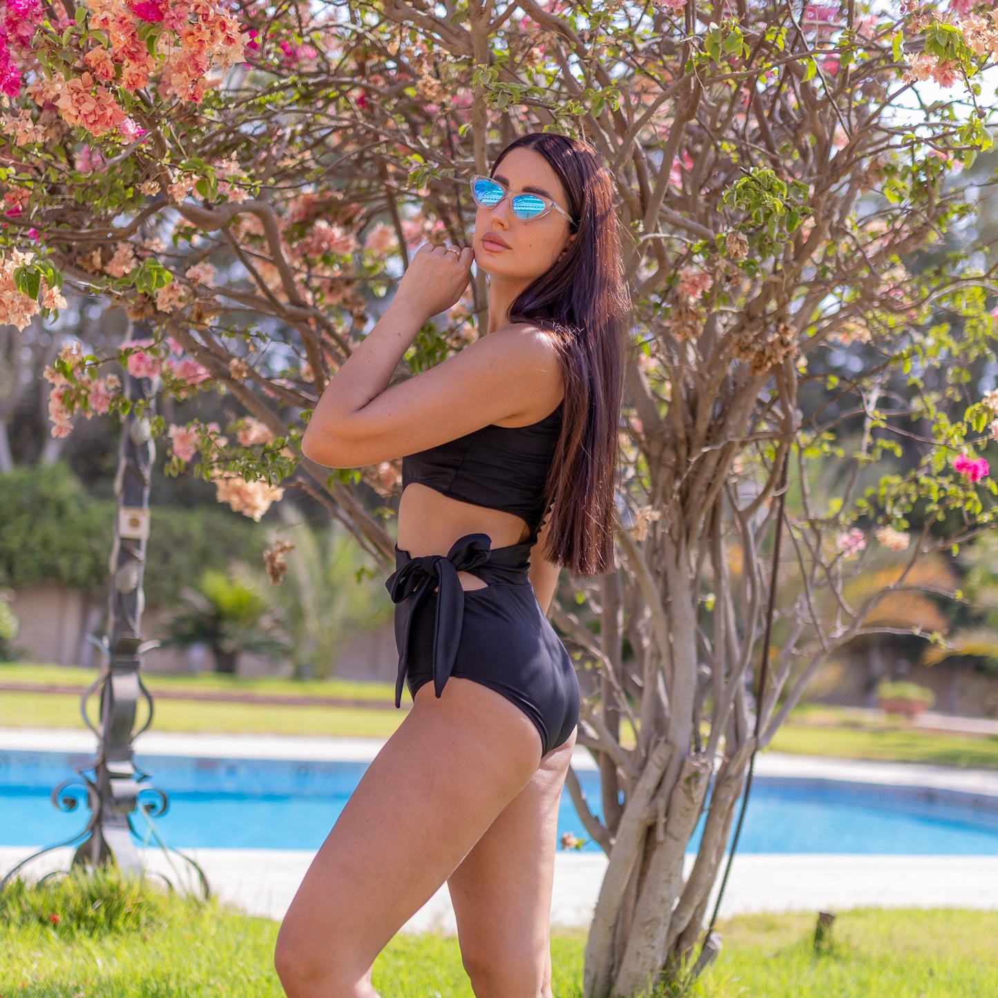 La Reine Black Cutout One-Shoulder Swimsuit