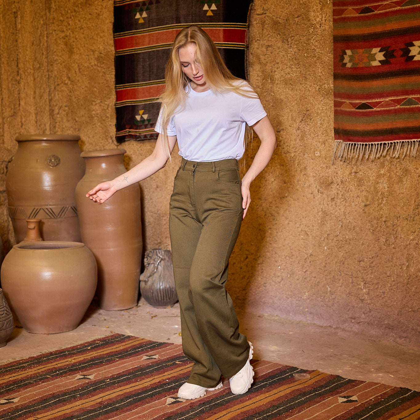 La Reine Olive Straight Leg Women's Gabardine Pants