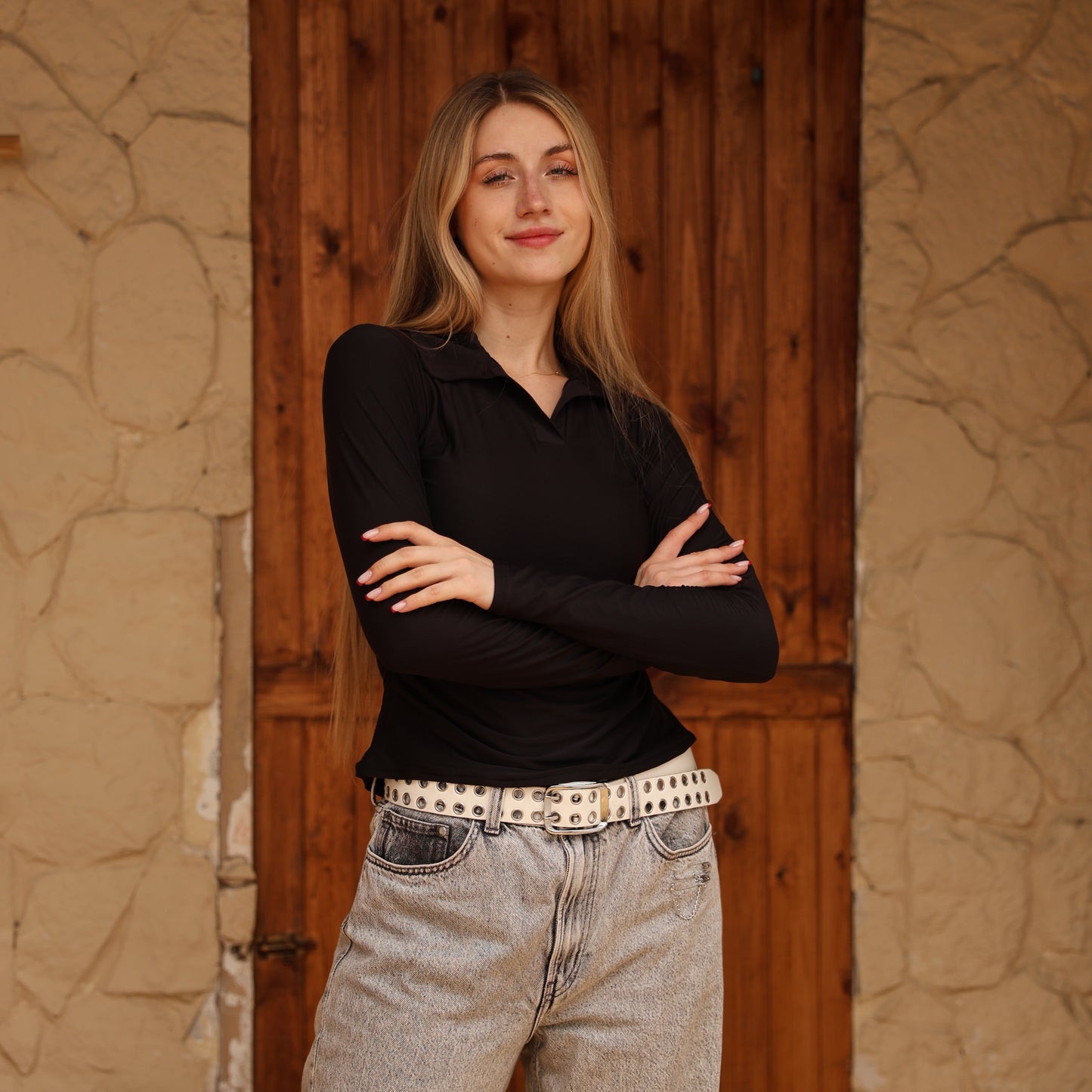 La Reine Black Long Sleeve Polo Top