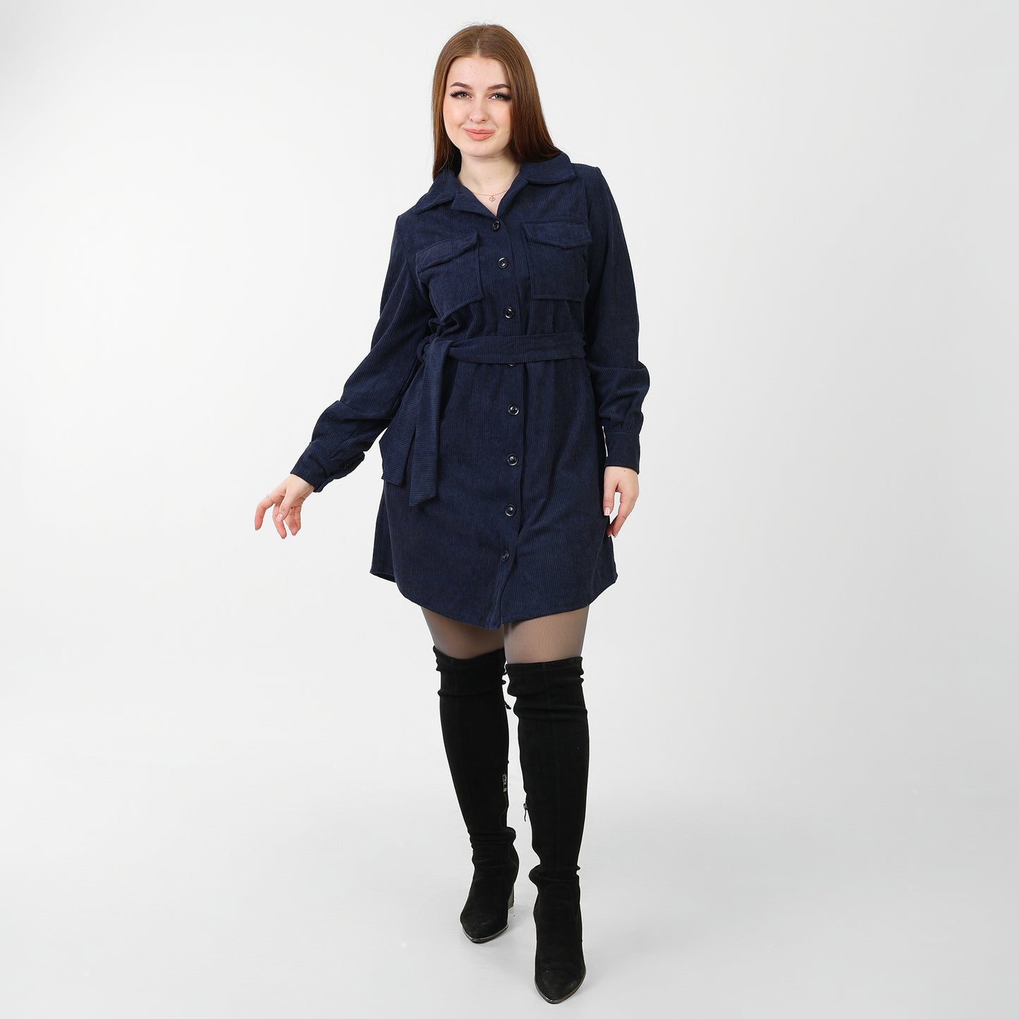 La Reine Front Button Casual Blue Black Shirt Dress