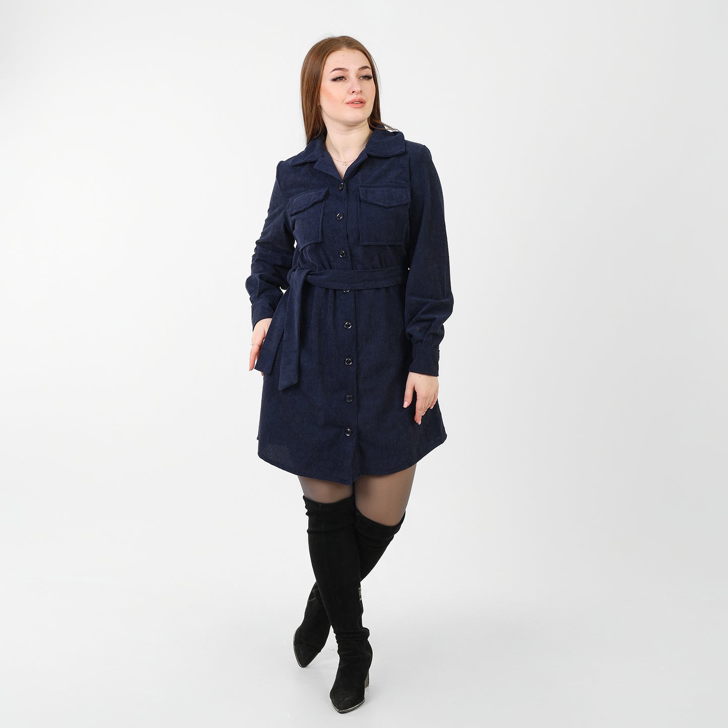 La Reine Front Button Casual Blue Black Shirt Dress