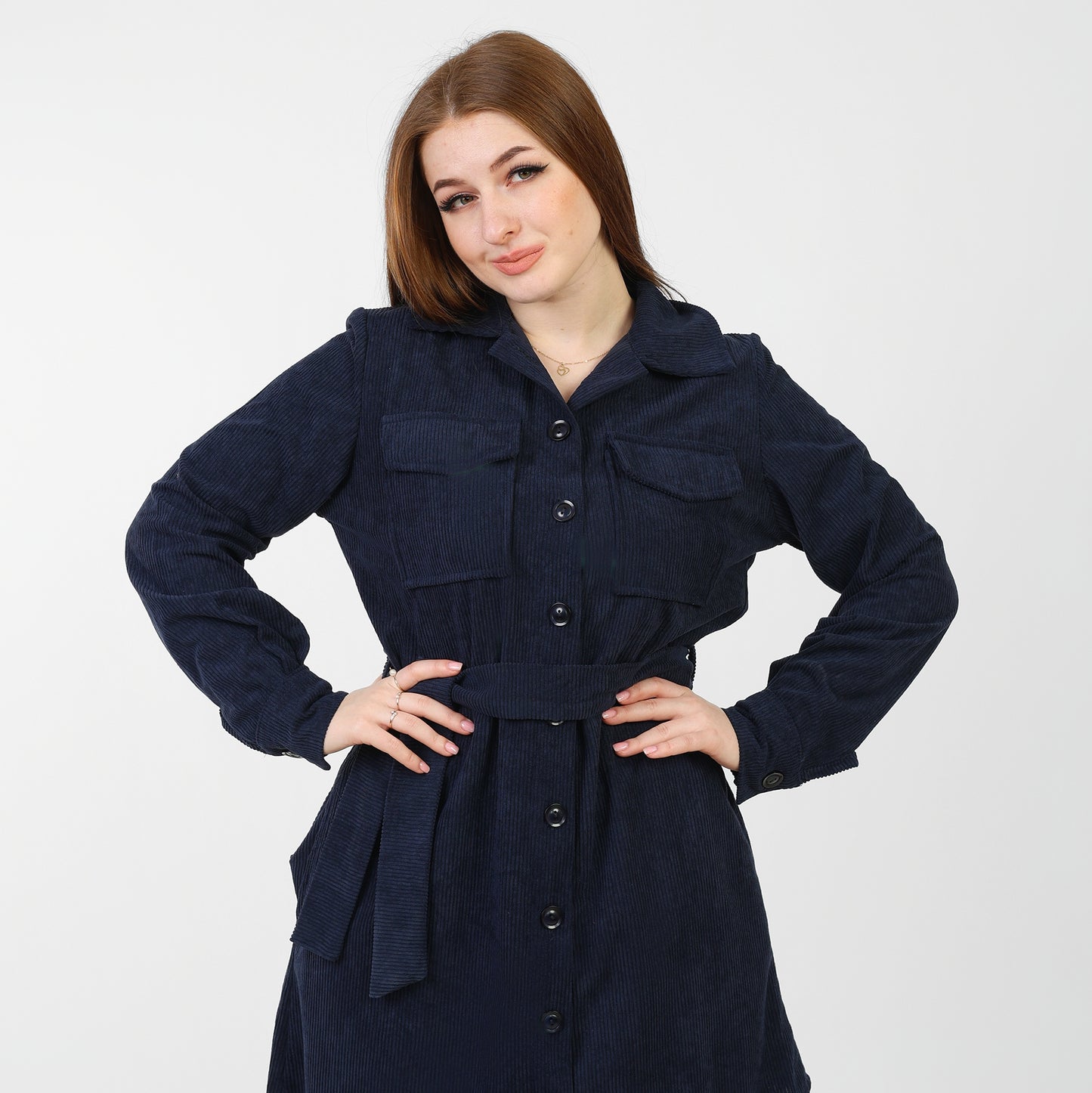 La Reine Front Button Casual Blue Black Shirt Dress