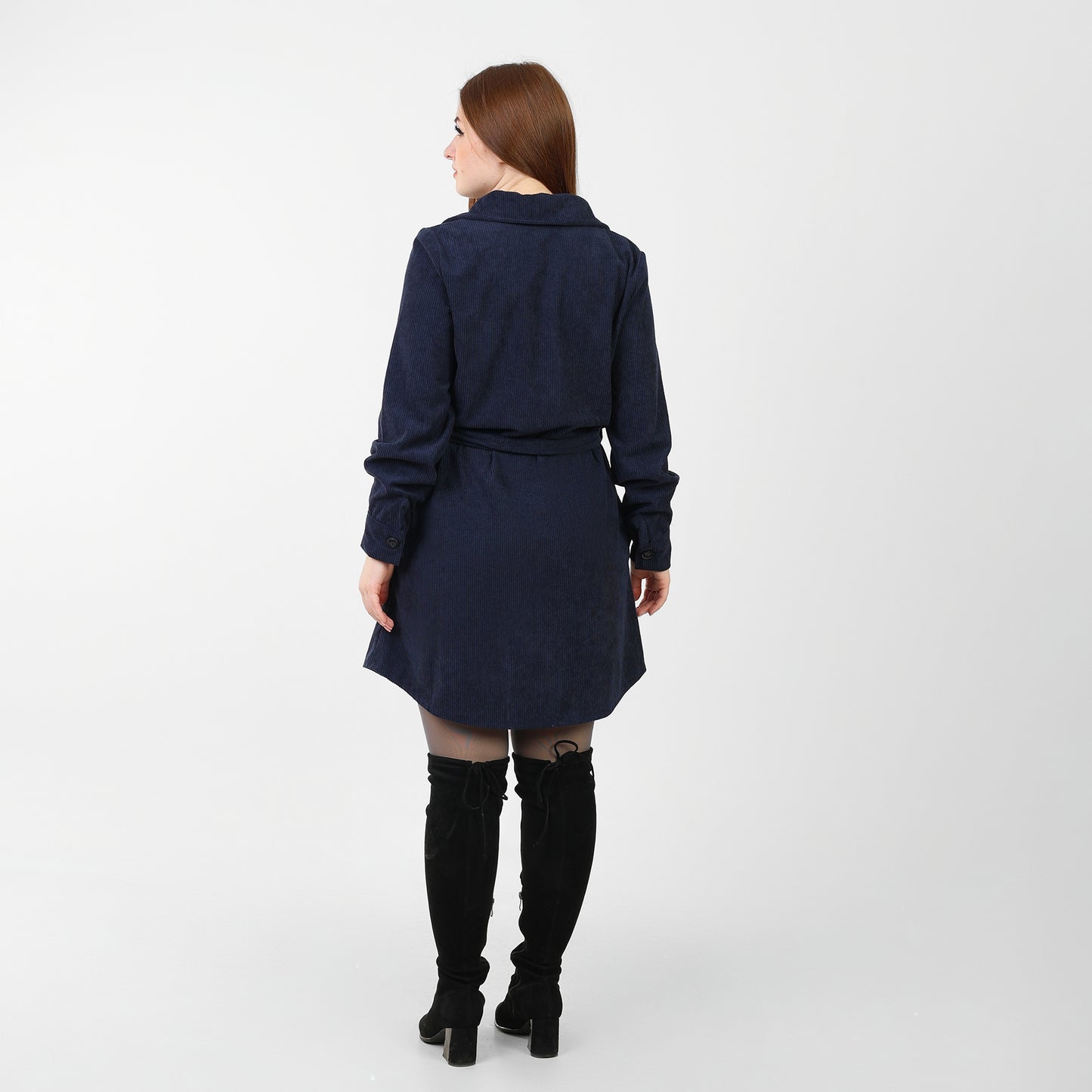 La Reine Front Button Casual Blue Black Shirt Dress