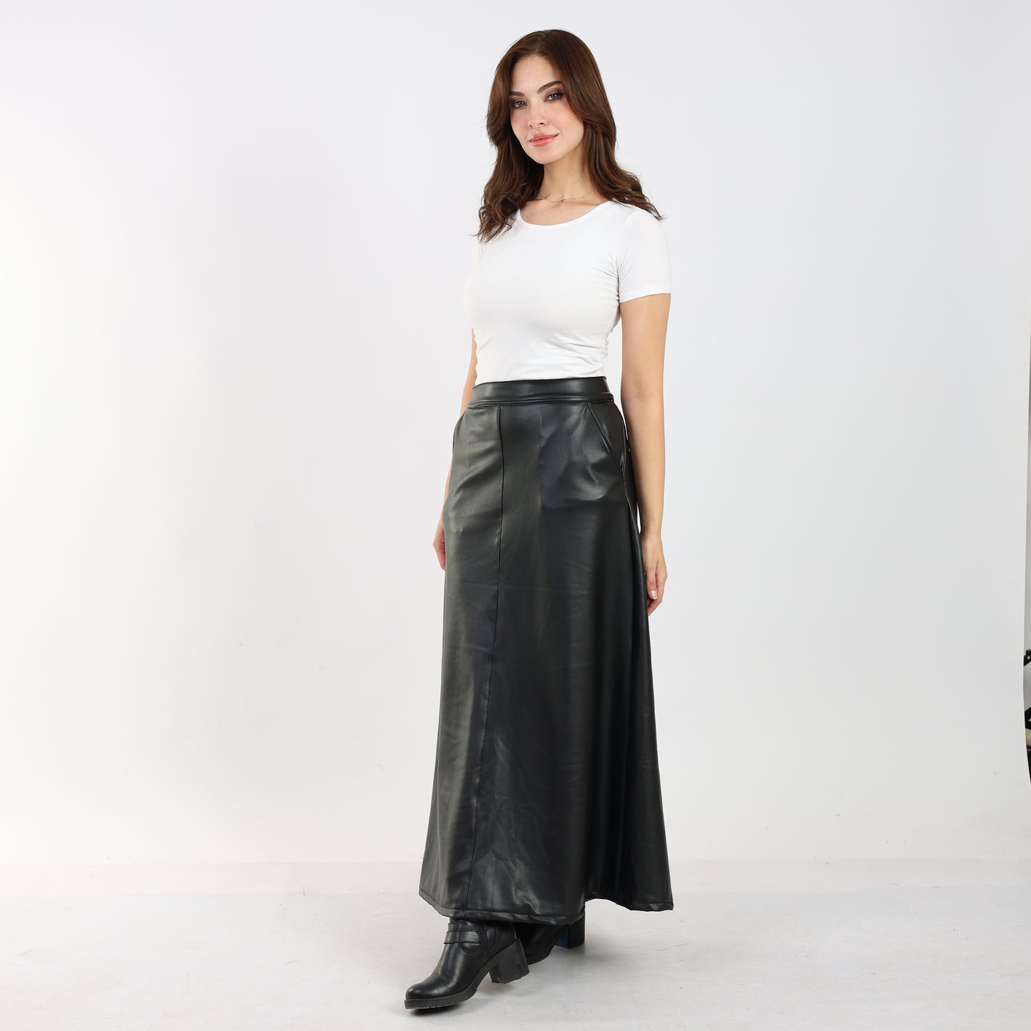 La Reine Black A-Line Leather Maxi Skirt