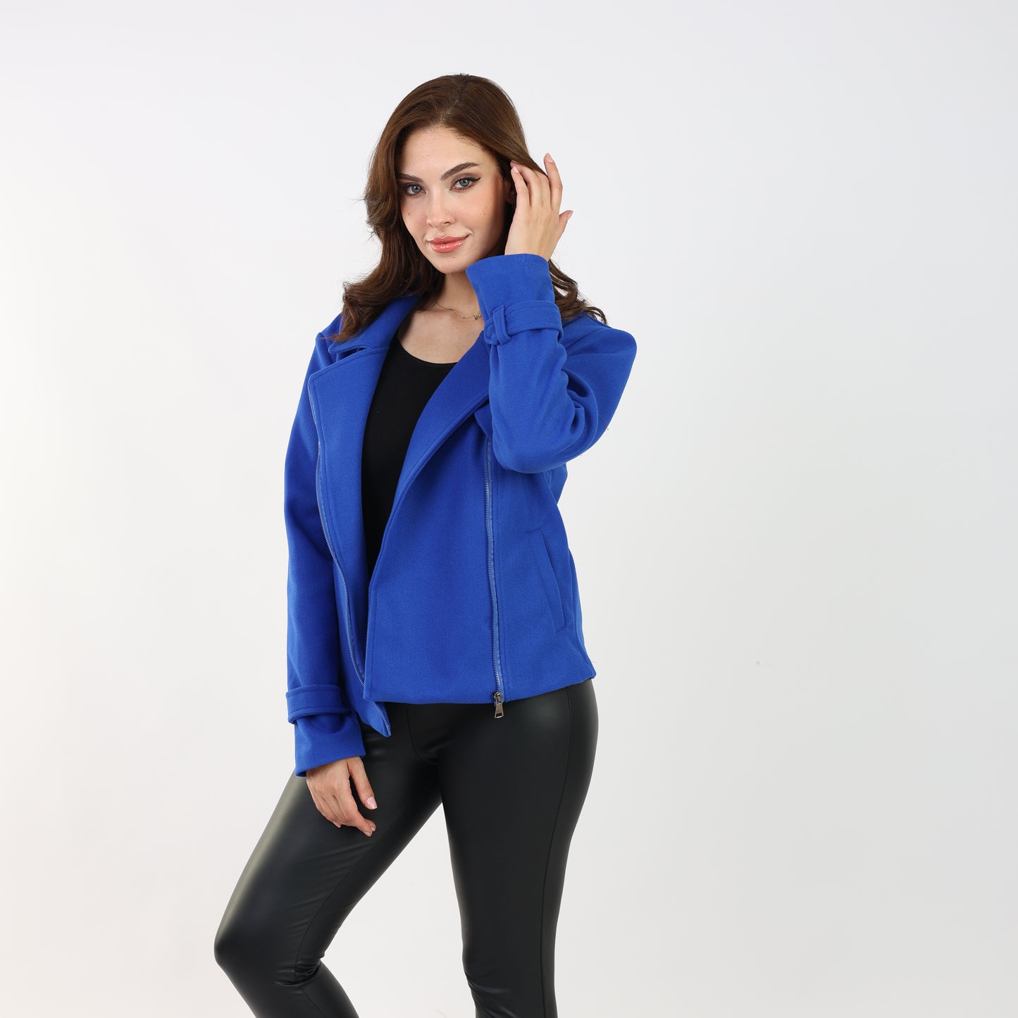 La Reine Short Woolen Blue Coat with Zipper