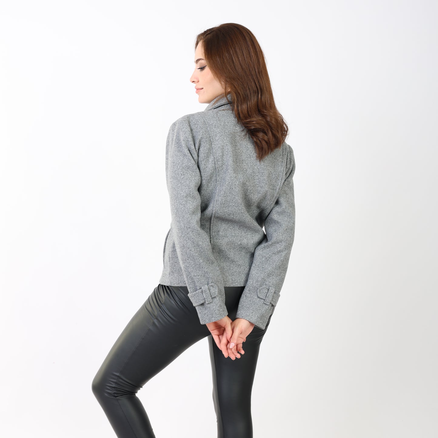La Reine Short Woolen Grey Coat with Zipper