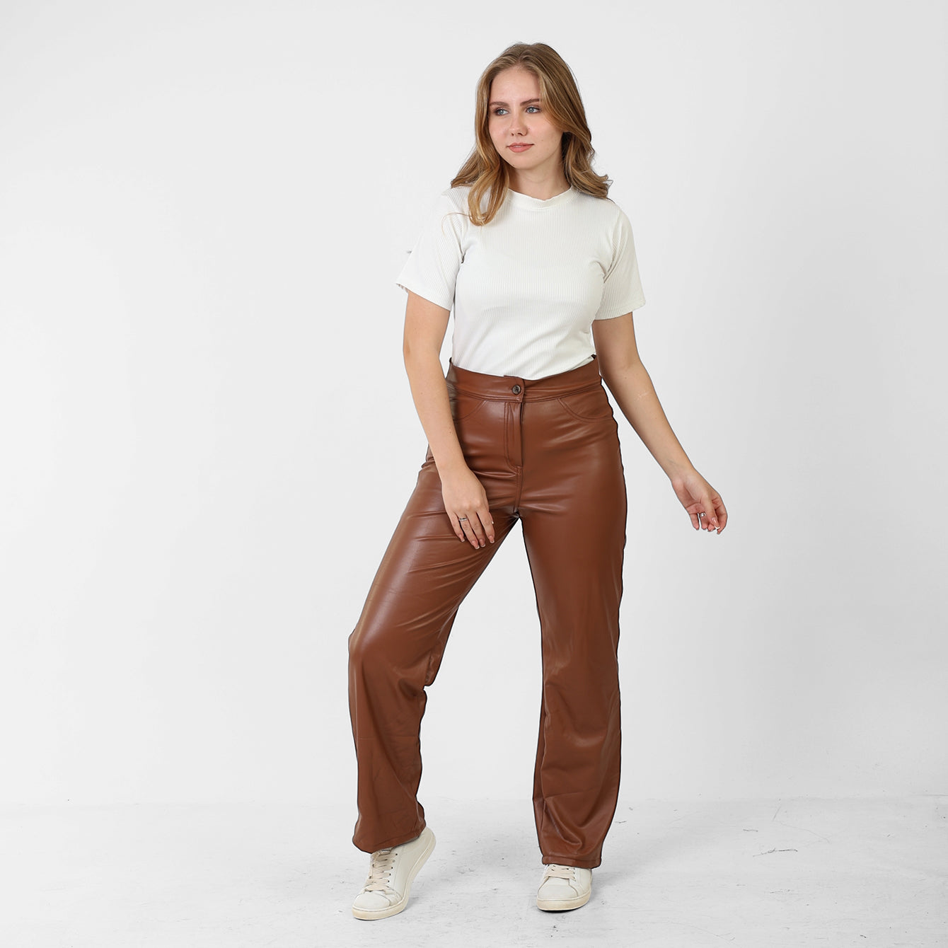 La Reine Brown Leather Straight Leg Pants