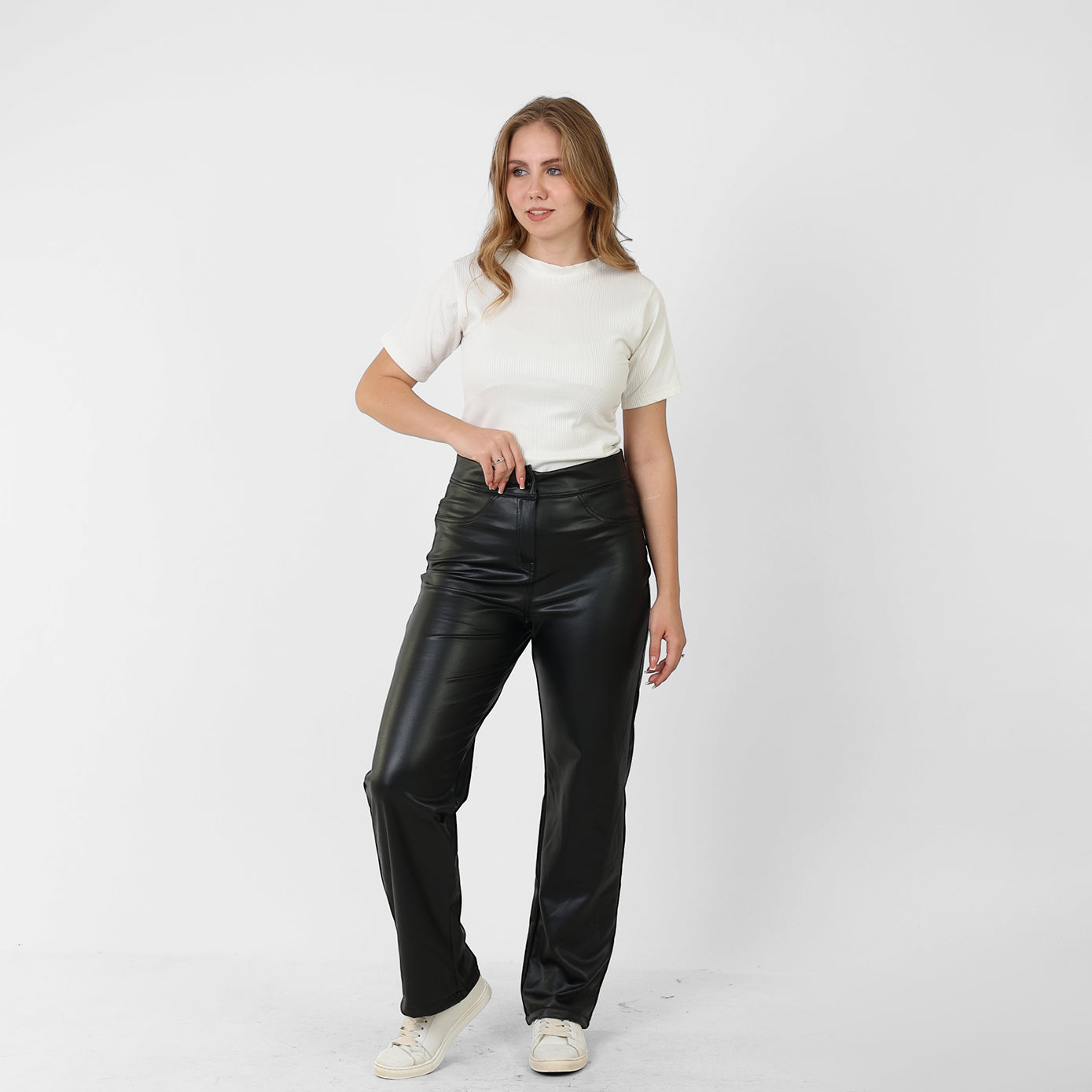La Reine Black Leather Straight Leg Pants