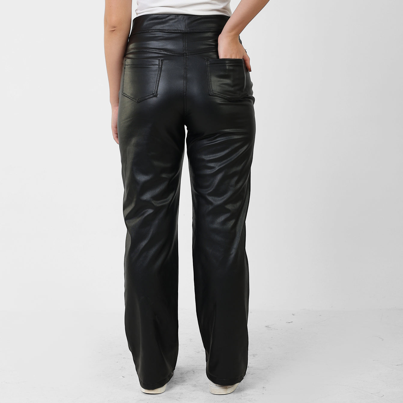 La Reine Black Leather Straight Leg Pants