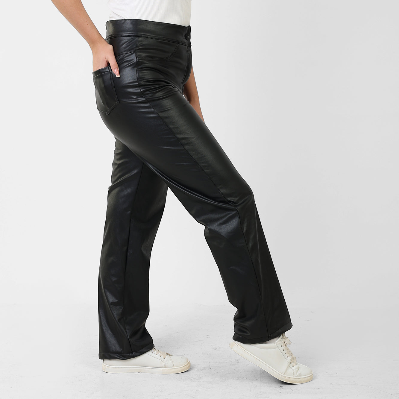 La Reine Black Leather Straight Leg Pants