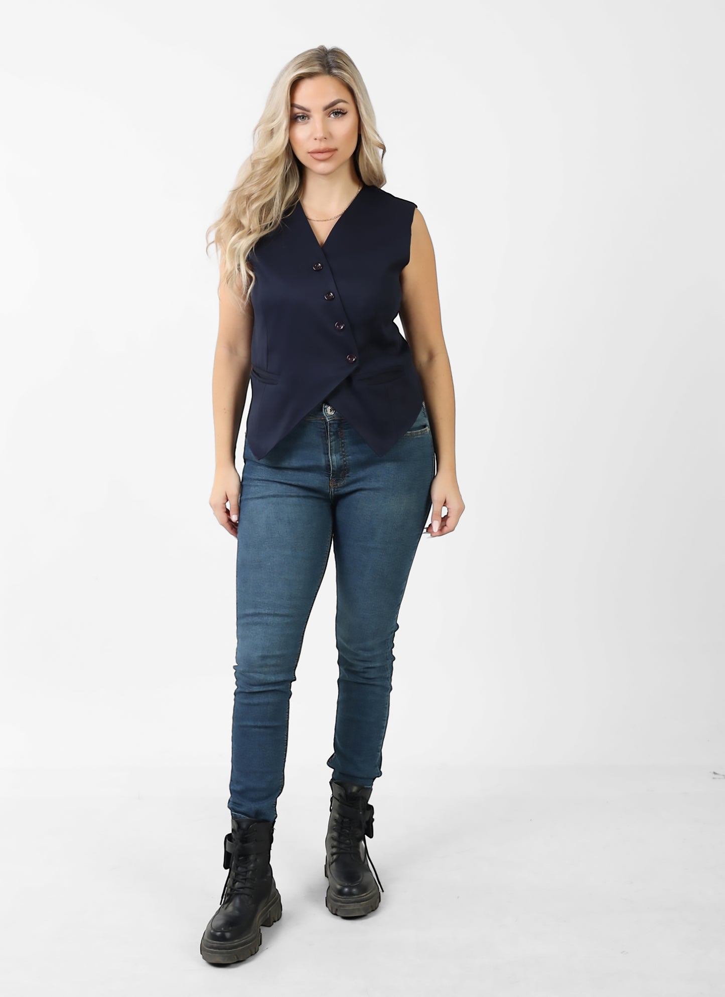 La Reine Wrap Vest Blazer Blue Black