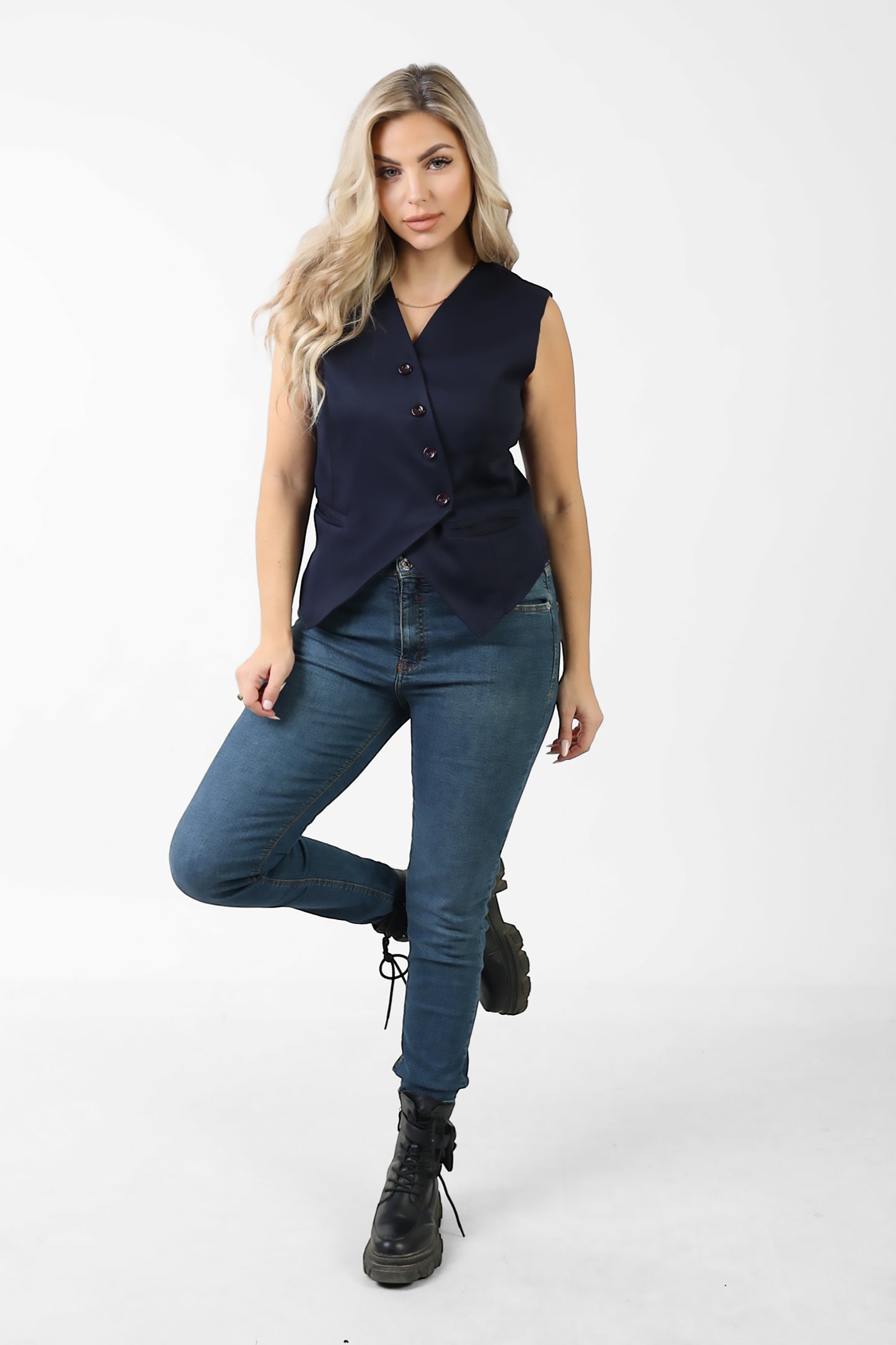 La Reine Wrap Vest Blazer Blue Black