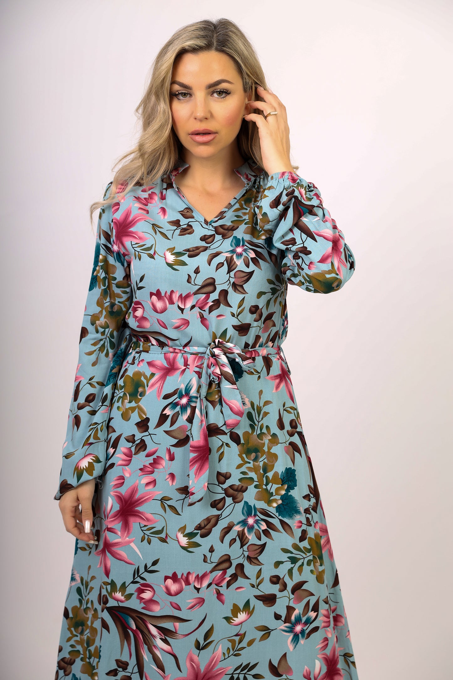 La Reine Floral Lantern Sleeve Front Button Maxi Dress