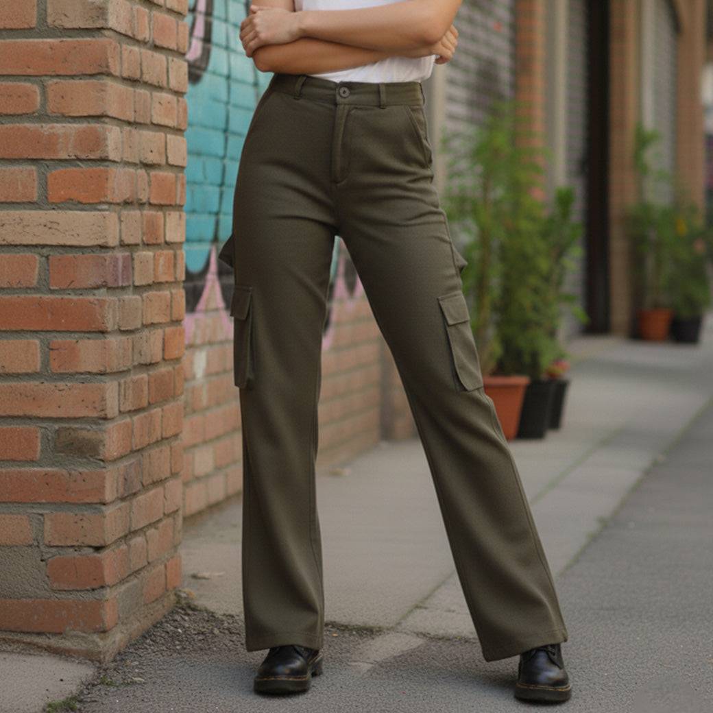 La Reine Olive Cargo Gabardine Pants