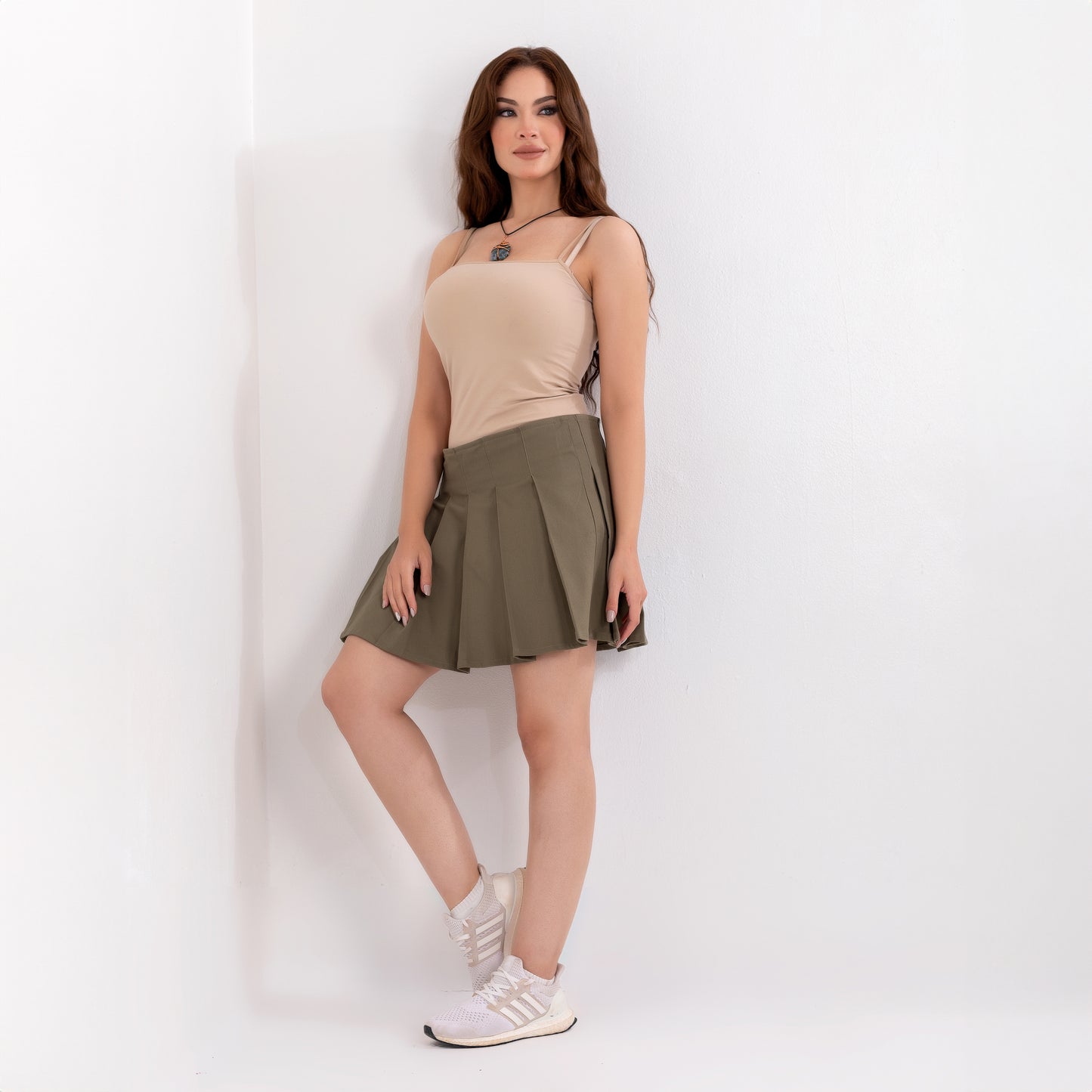 La Reine Olive Pleated corduroy Mini Skirt