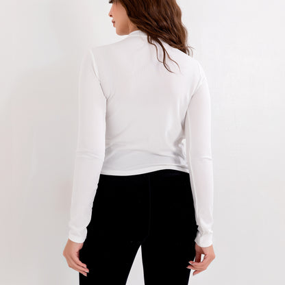 La Reine White Fitted Pleated Wrap Basic Top