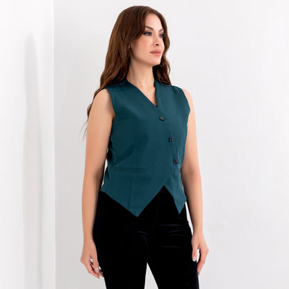 La Reine Wrap 3 Buttons Vest Blazer Teal