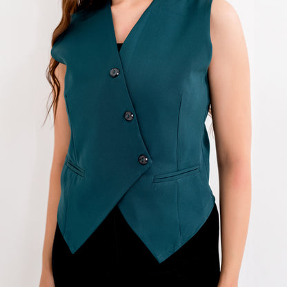 La Reine Wrap 3 Buttons Vest Blazer Teal