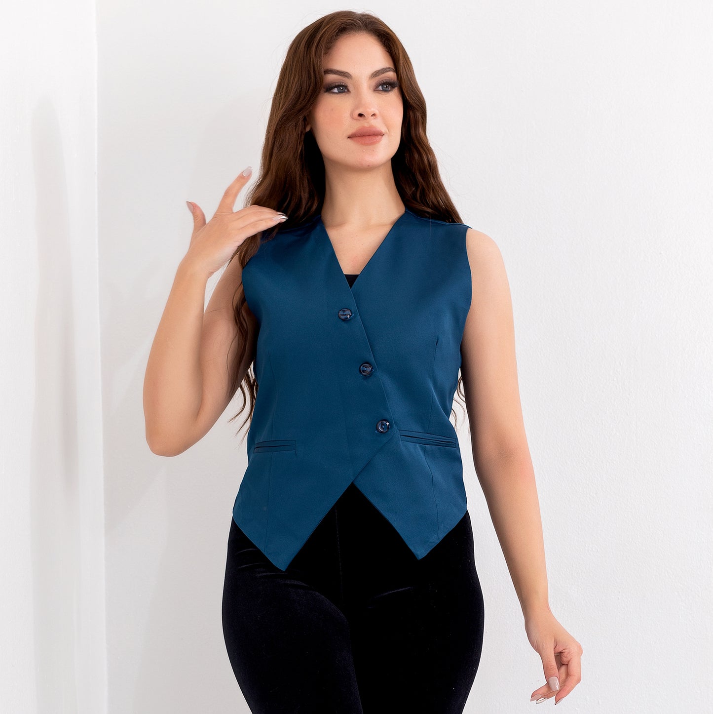 La Reine Wrap 3 Buttons Vest Blazer Dark Blue