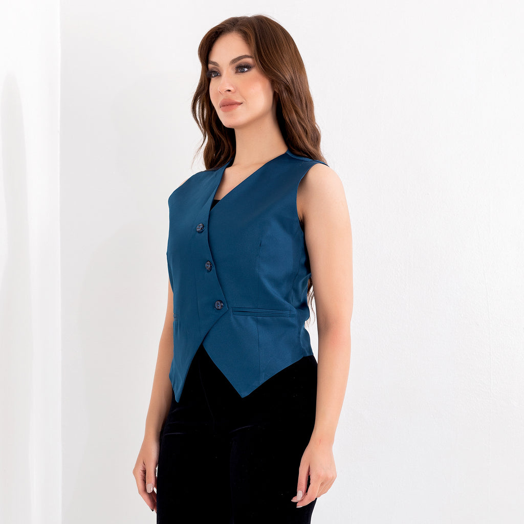 سترة La Reine ذات 3 أزرار ملفوفة باللون الأزرق الداكن 