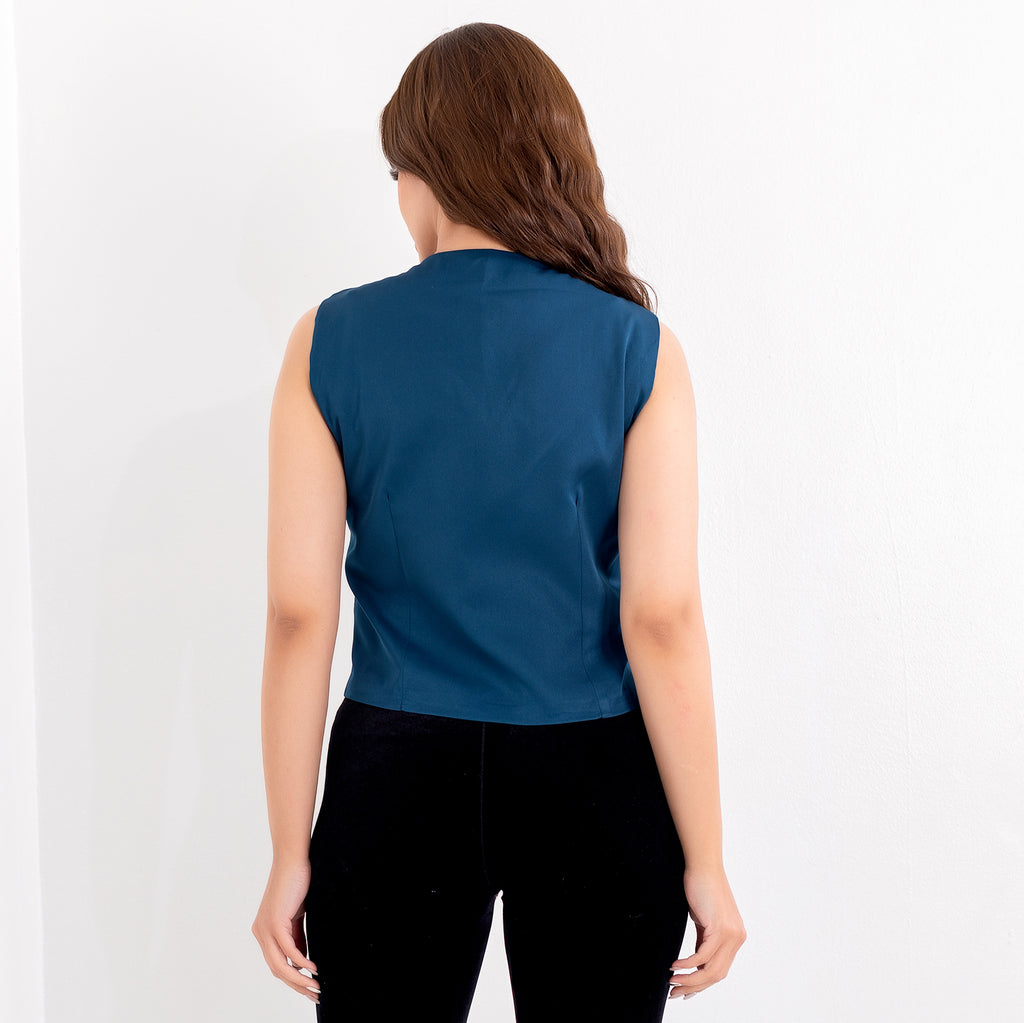 سترة La Reine ذات 3 أزرار ملفوفة باللون الأزرق الداكن 