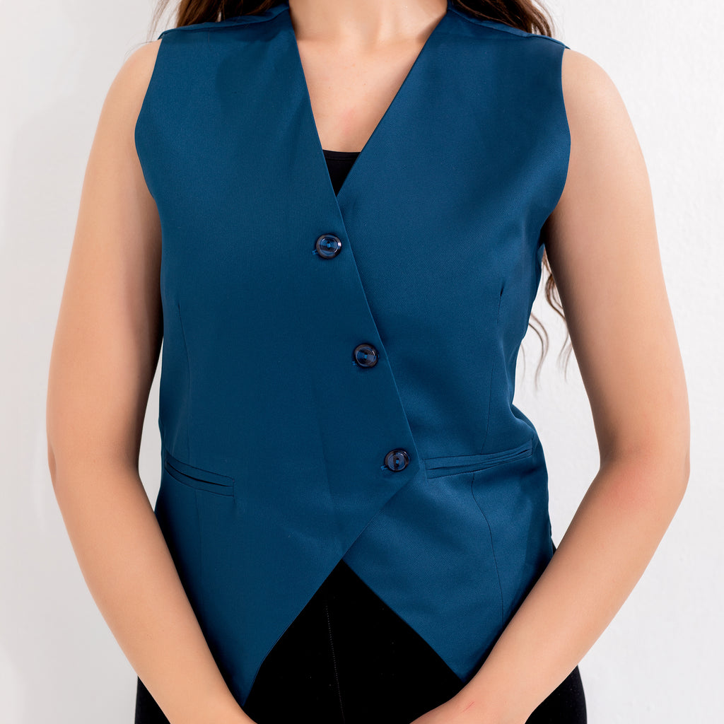 سترة La Reine ذات 3 أزرار ملفوفة باللون الأزرق الداكن 