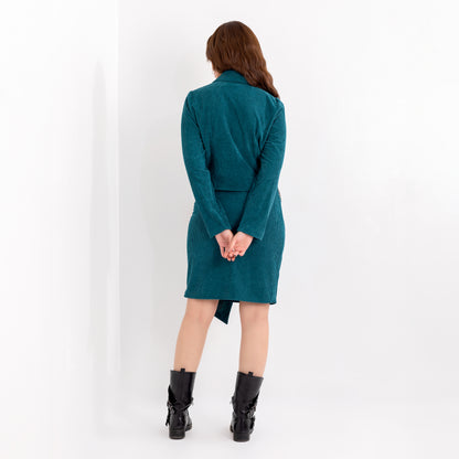 La Reine Elegant Jade Velvet Jacket with Skirt, Suit Set