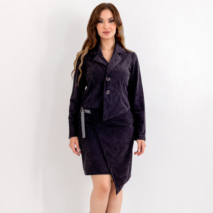 La Reine Elegant Black Velvet Jacket with Skirt, Suit Set