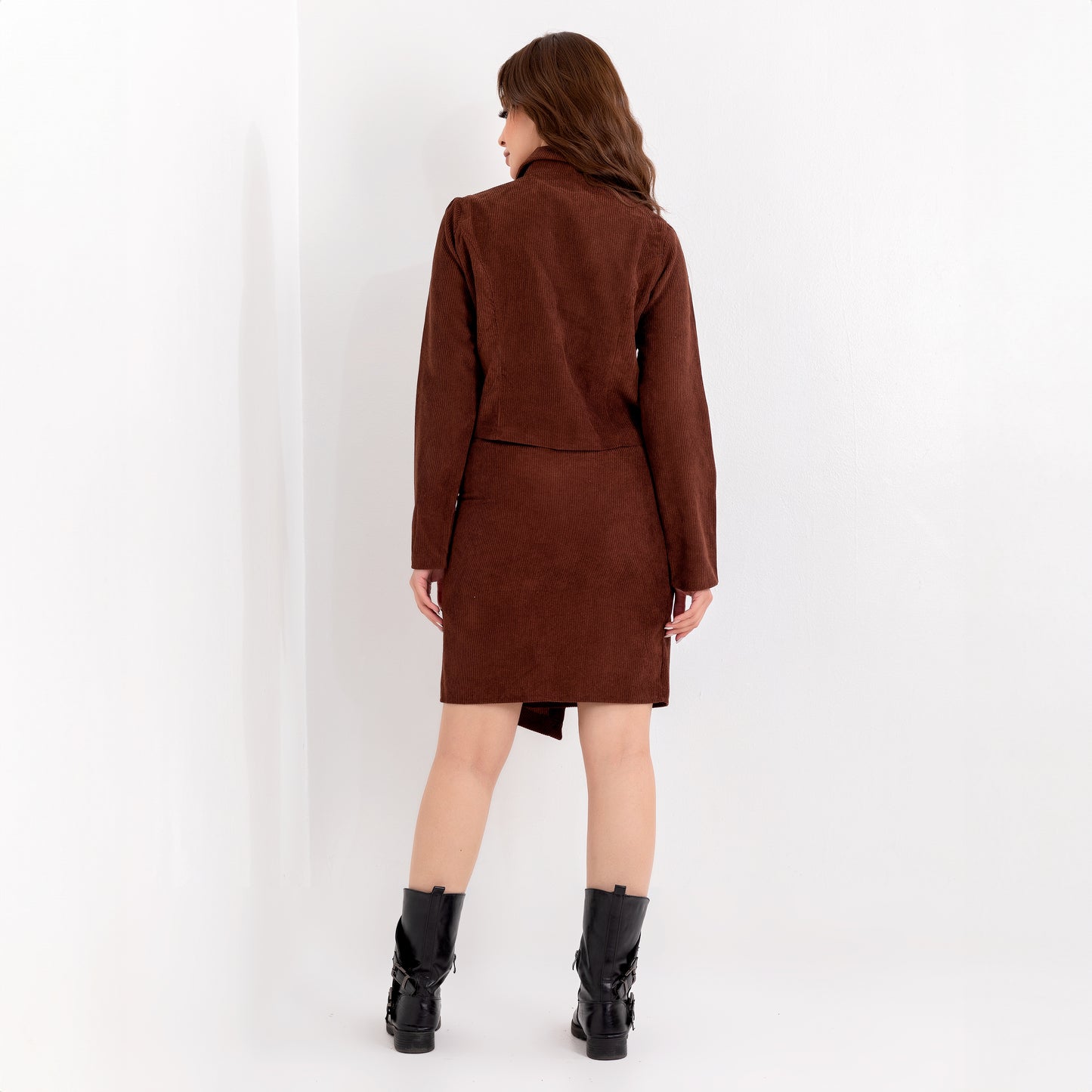 La Reine Elegant Brown Velvet Jacket with Skirt, Suit Set