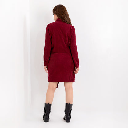 La Reine Elegant Burgundy Velvet Jacket with Skirt, Suit Set