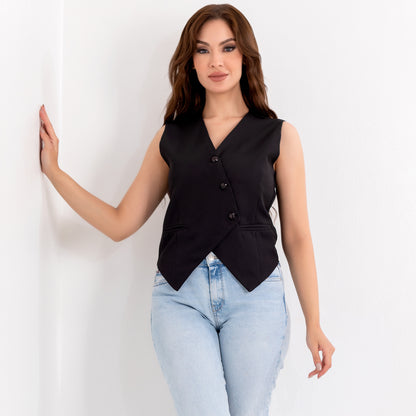 La Reine Wrap 3 Buttons Vest Blazer Black