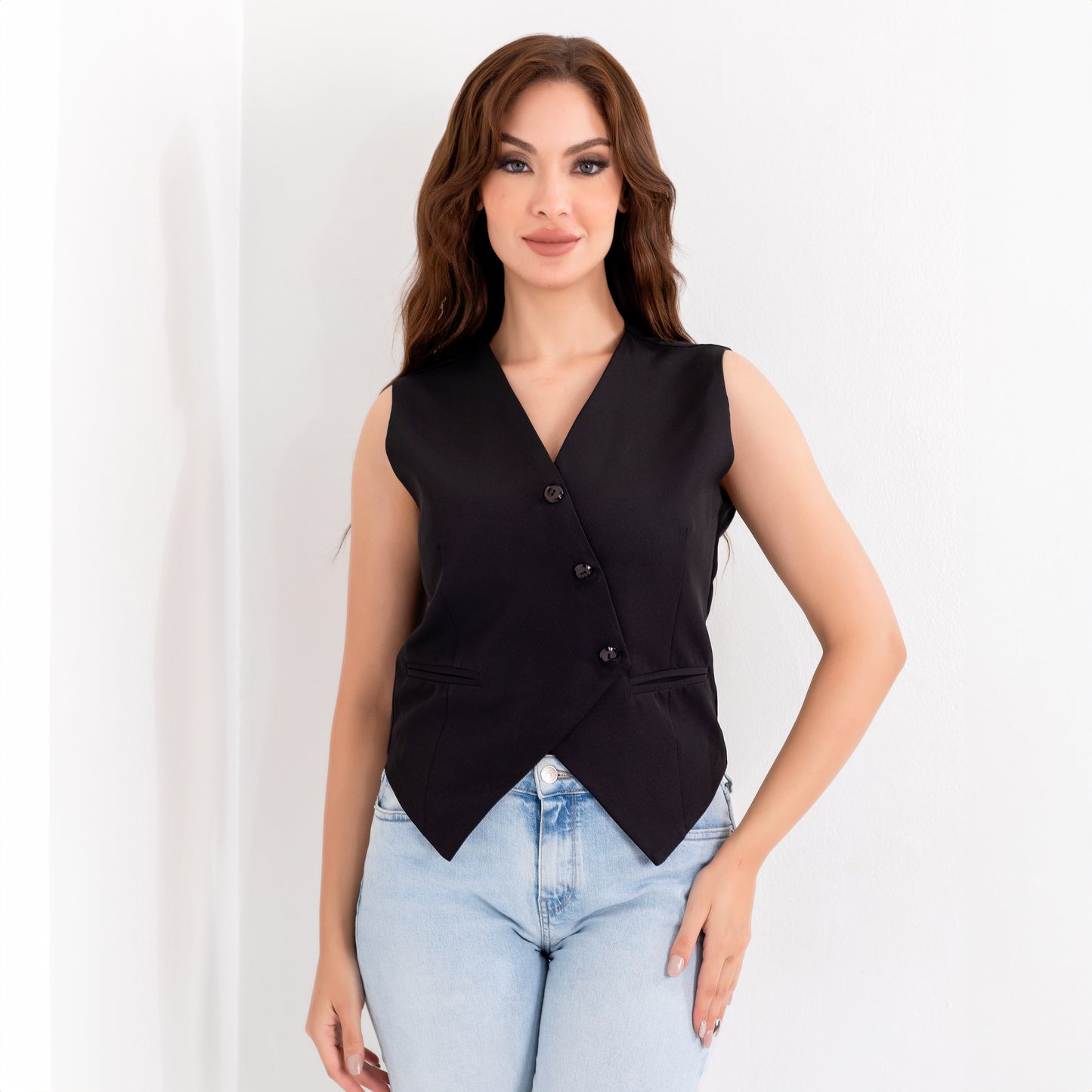 La Reine Wrap 3 Buttons Vest Blazer Black