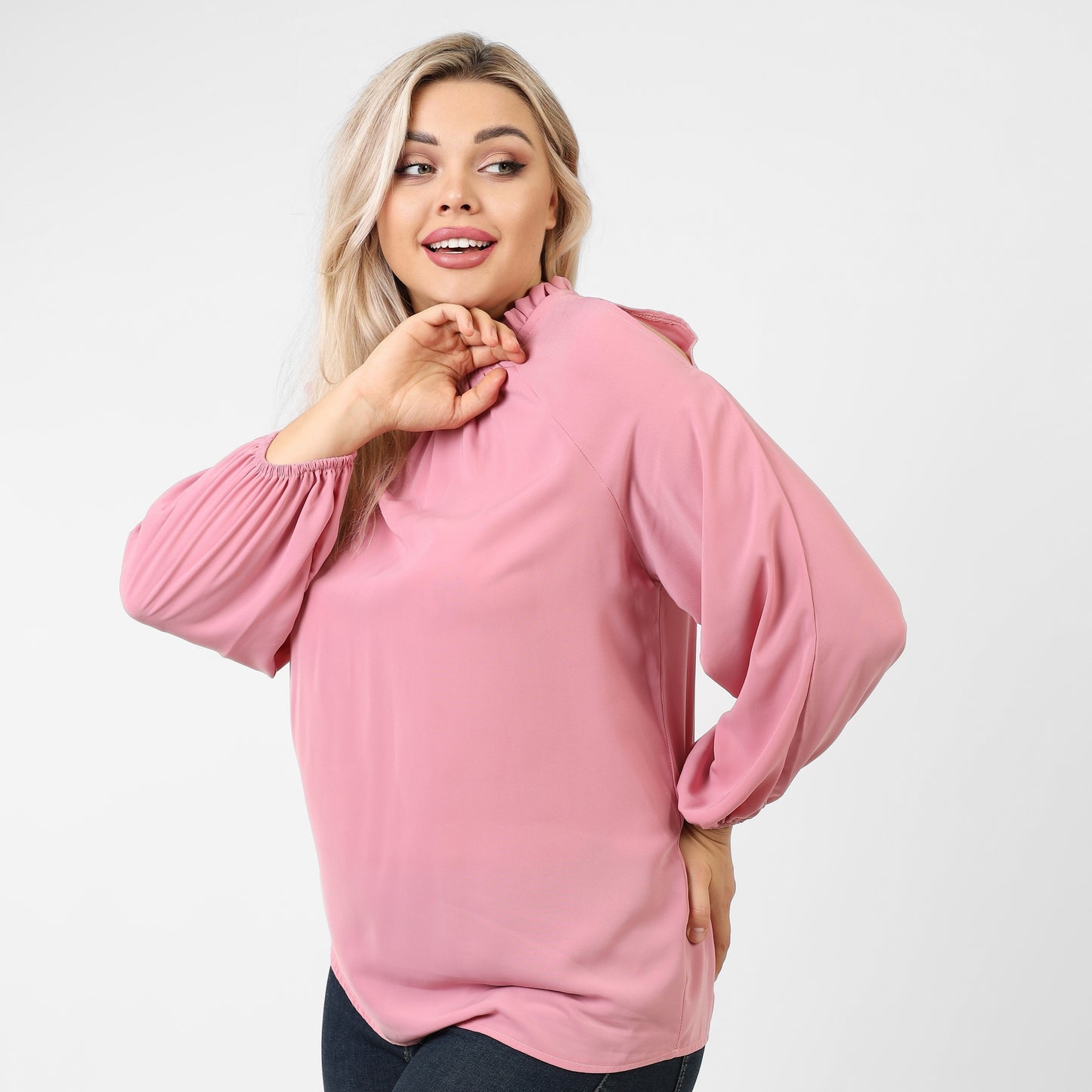 La Reine Rose Off-the-shoulder Frill Trimmed Blouse