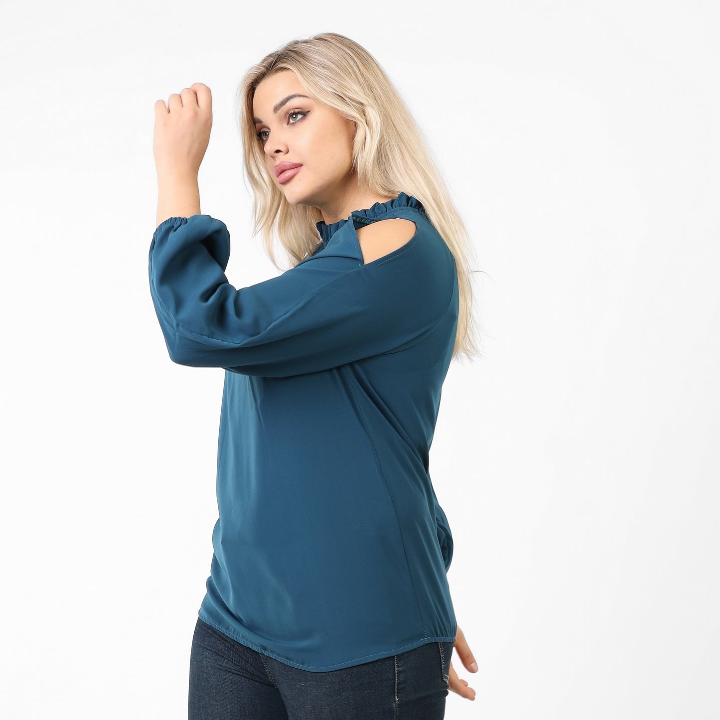 La Reine Solid Off-the-shoulder Frill Trimmed Blouse