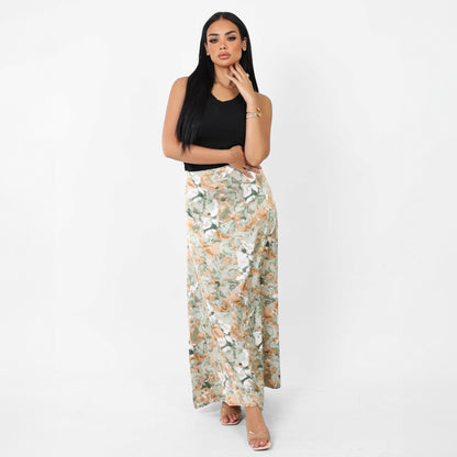 La Reine Printed Classic Satin A-Line Maxi Skirt