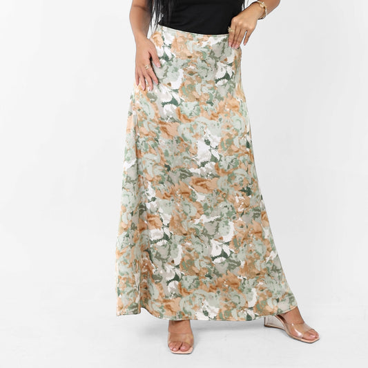 La Reine Printed Classic Satin A-Line Maxi Skirt