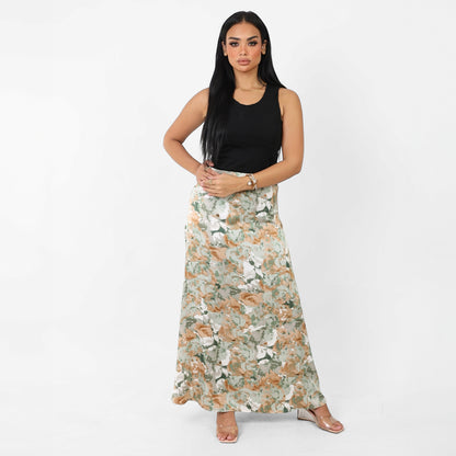 La Reine Printed Classic Satin A-Line Maxi Skirt