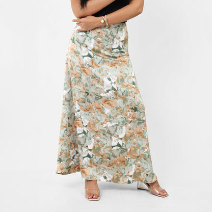 La Reine Printed Classic Satin A-Line Maxi Skirt