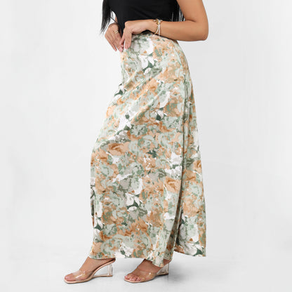 La Reine Printed Classic Satin A-Line Maxi Skirt