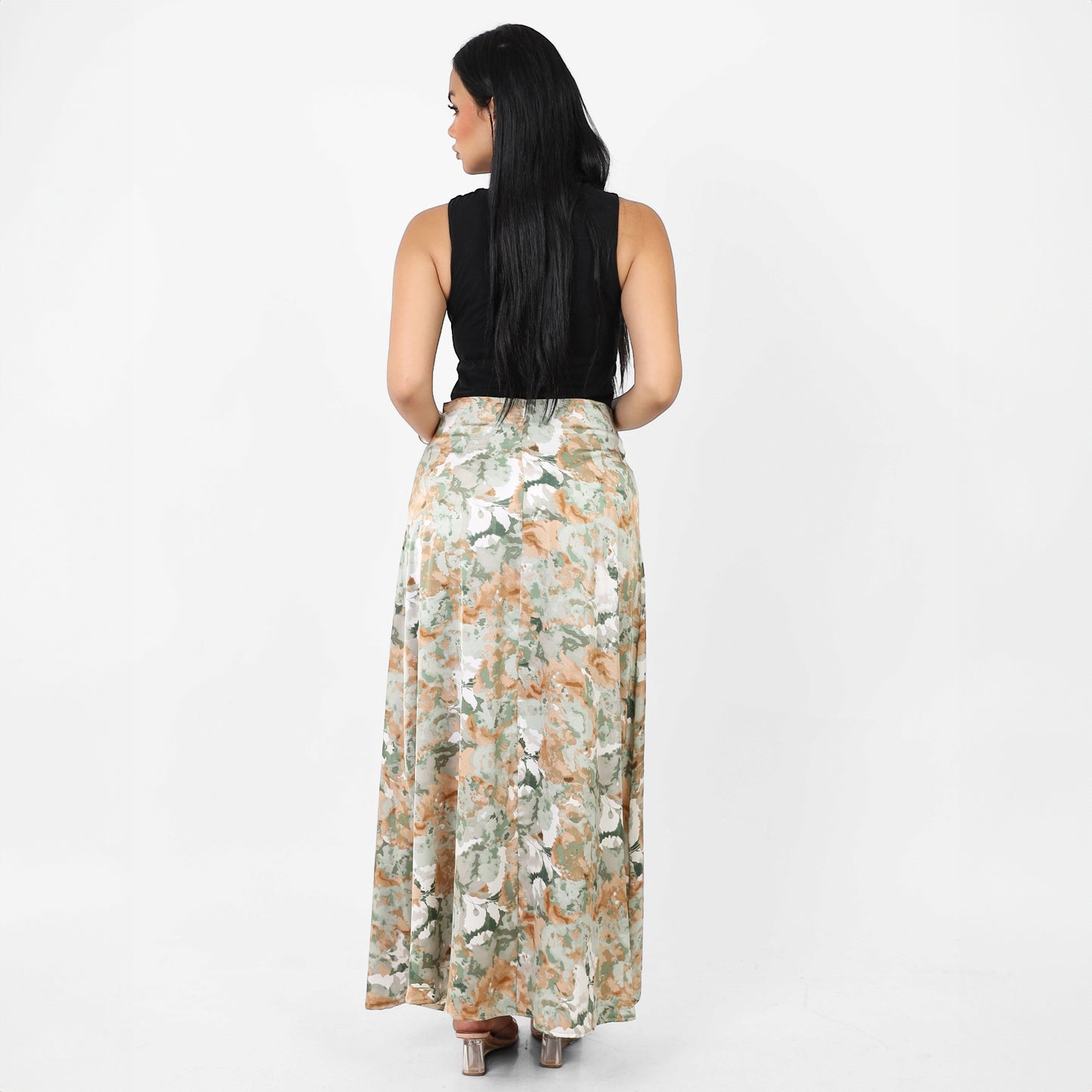 La Reine Printed Classic Satin A-Line Maxi Skirt