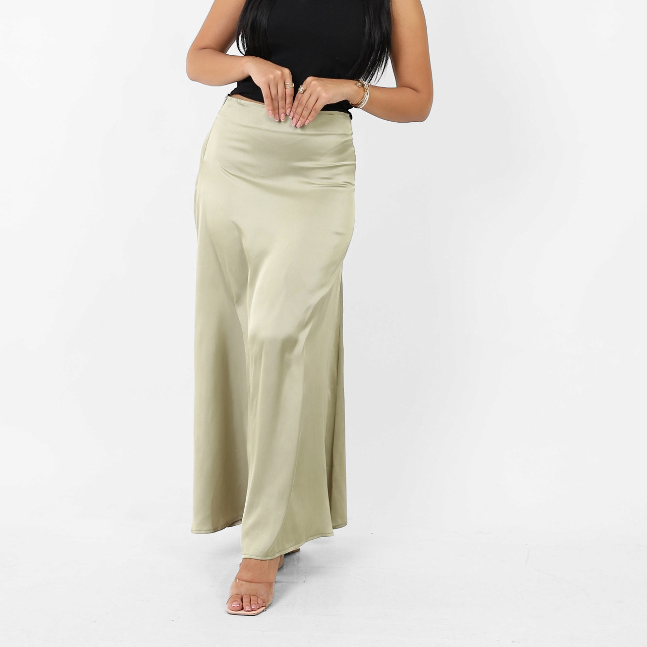 La Reine Plain Classic Satin A-Line Maxi Skirt