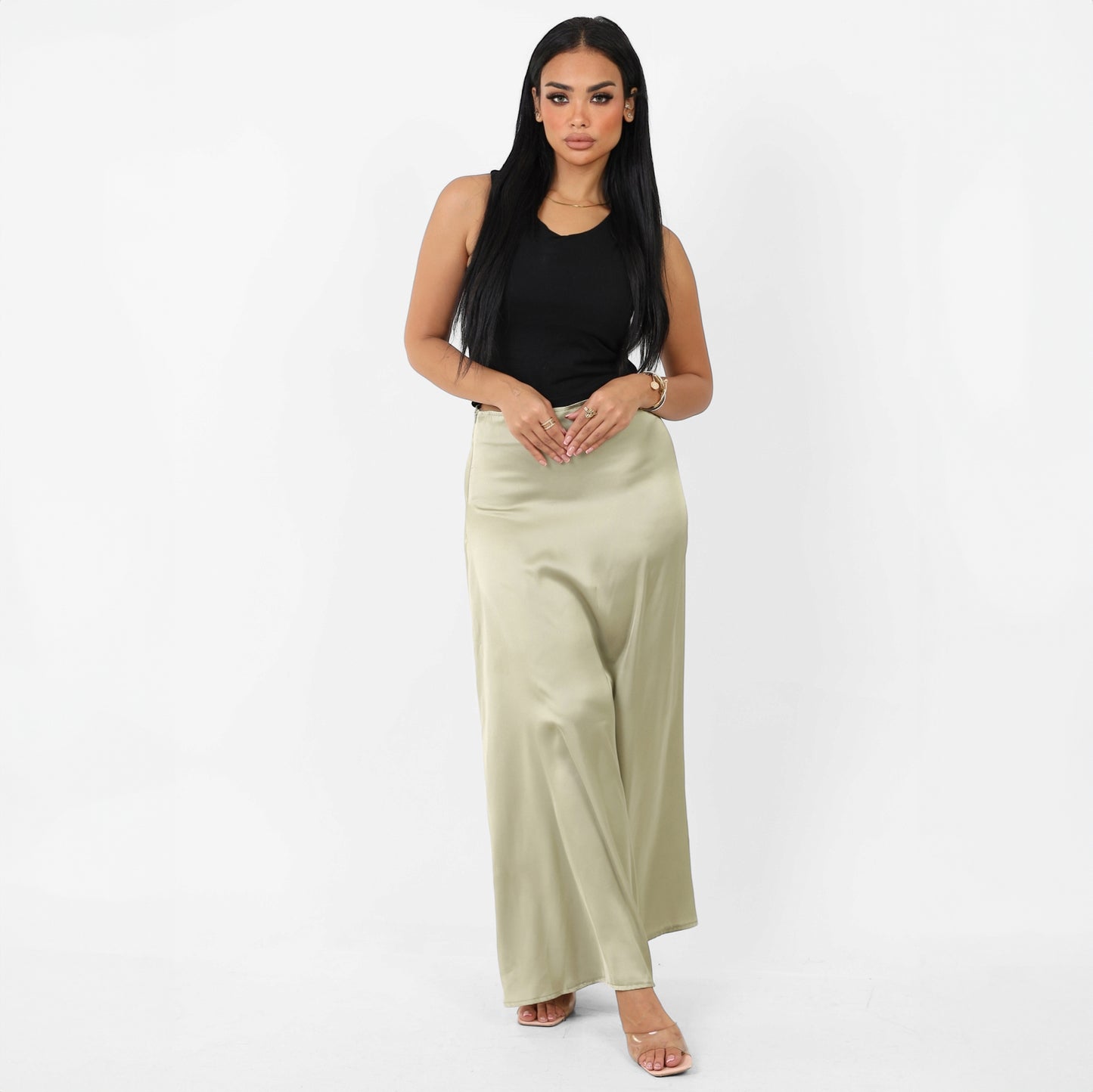 La Reine Plain Classic Satin A-Line Maxi Skirt