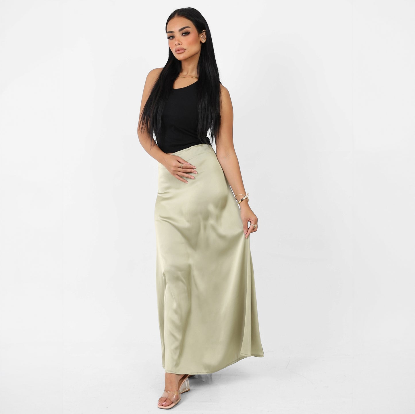 La Reine Plain Classic Satin A-Line Maxi Skirt