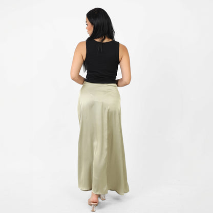 La Reine Plain Classic Satin A-Line Maxi Skirt