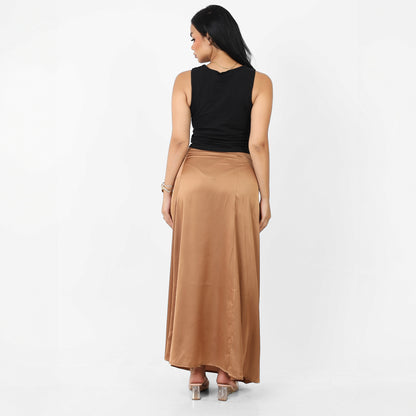 La Reine Brown Classic Satin A-Line Maxi Skirt