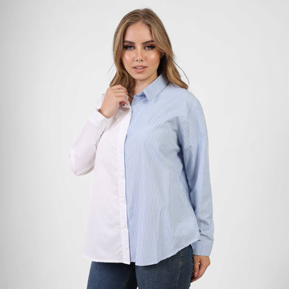 La Reine Oversize Two-Tone Long Sleeve Open Front Button Shirt