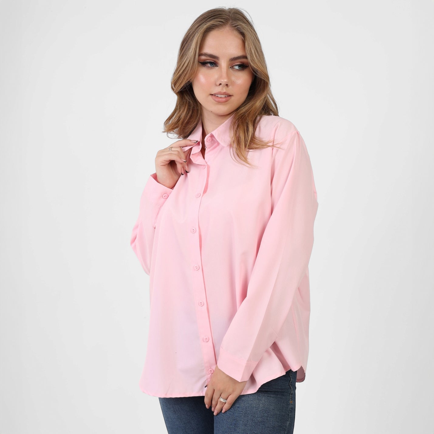 La Reine Oversize Rose Long Sleeve Open Front Button Shirt