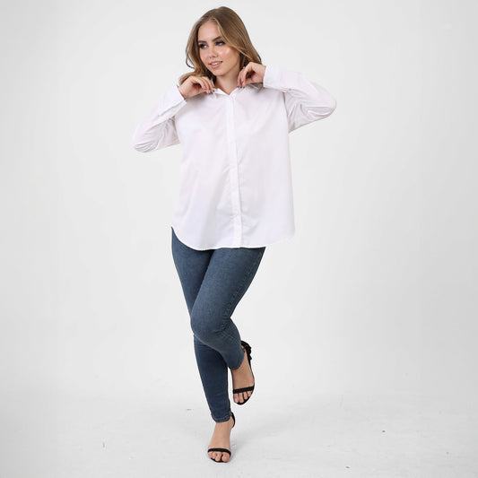 La Reine Oversize White Long Sleeve Open Front Button Shirt